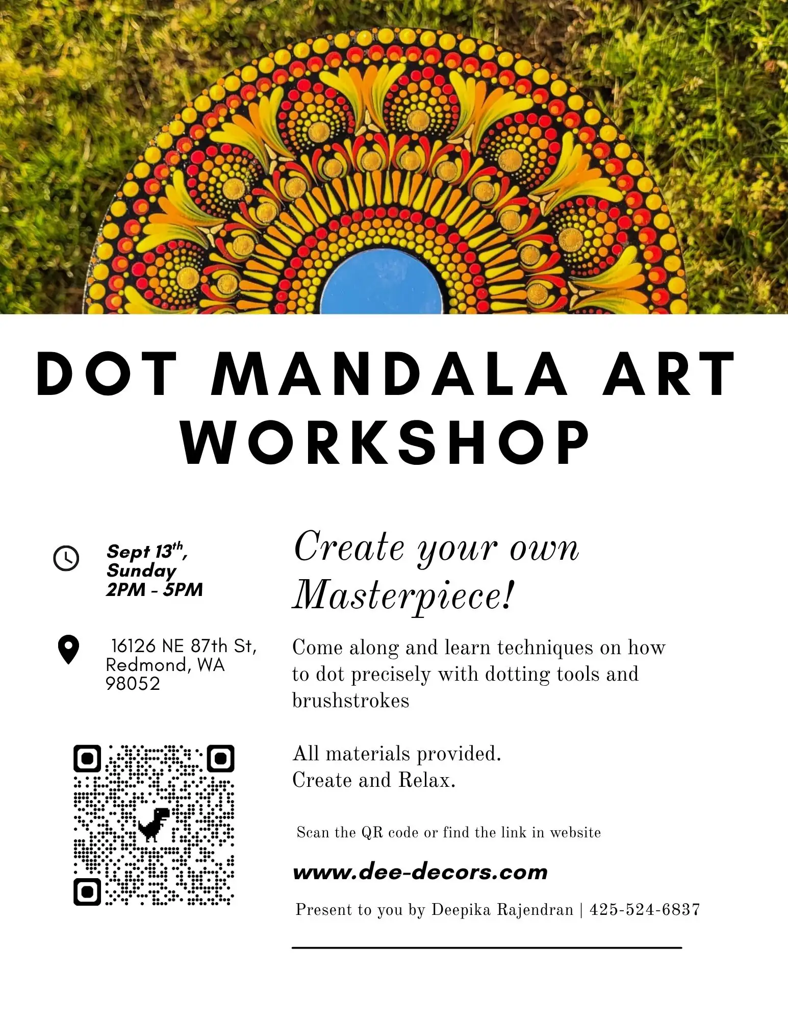 Dot Mandala Workshop at AdaSocial Café, Redmond